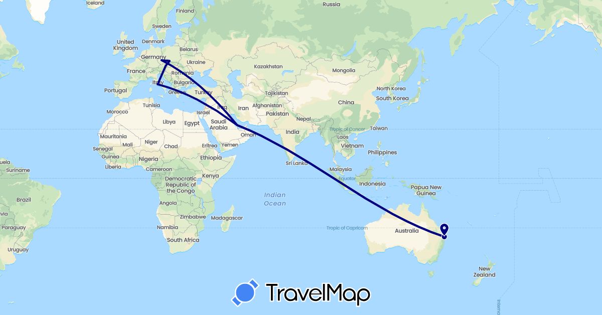 TravelMap itinerary: driving in Austria, Australia, Czech Republic, Italy, Qatar (Asia, Europe, Oceania)
